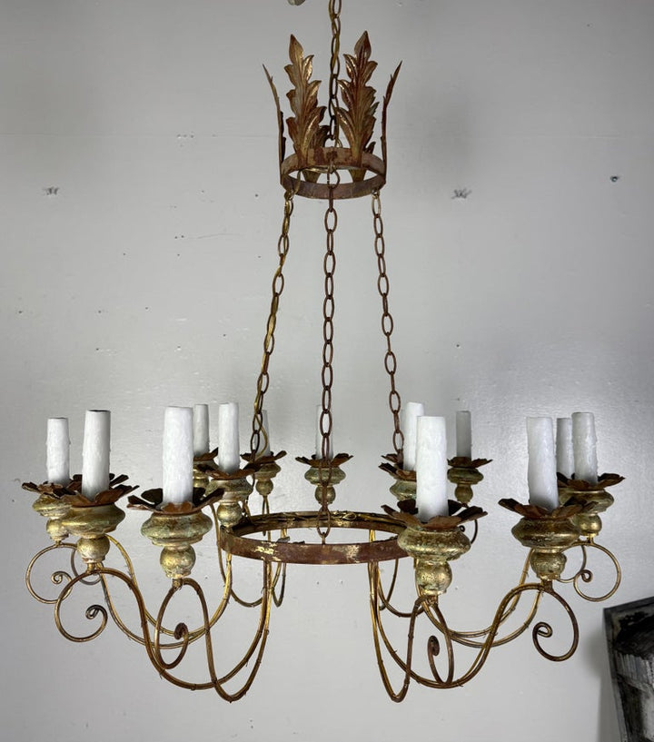Miamar Home Fifteen-Light Italianate Gilt Iron Chandelier