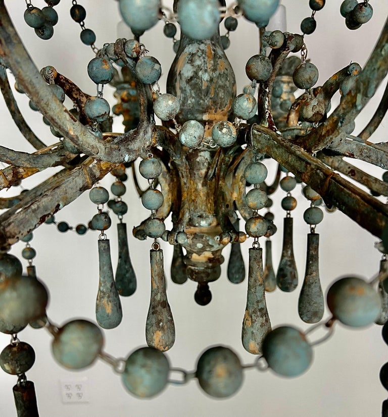 Italian Style Wood and Iron Chandelier with Wood Drops By MLA