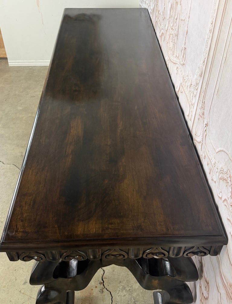 Spanish Revival Hand-Carved Walnut Console Table, Circa 1920-1940