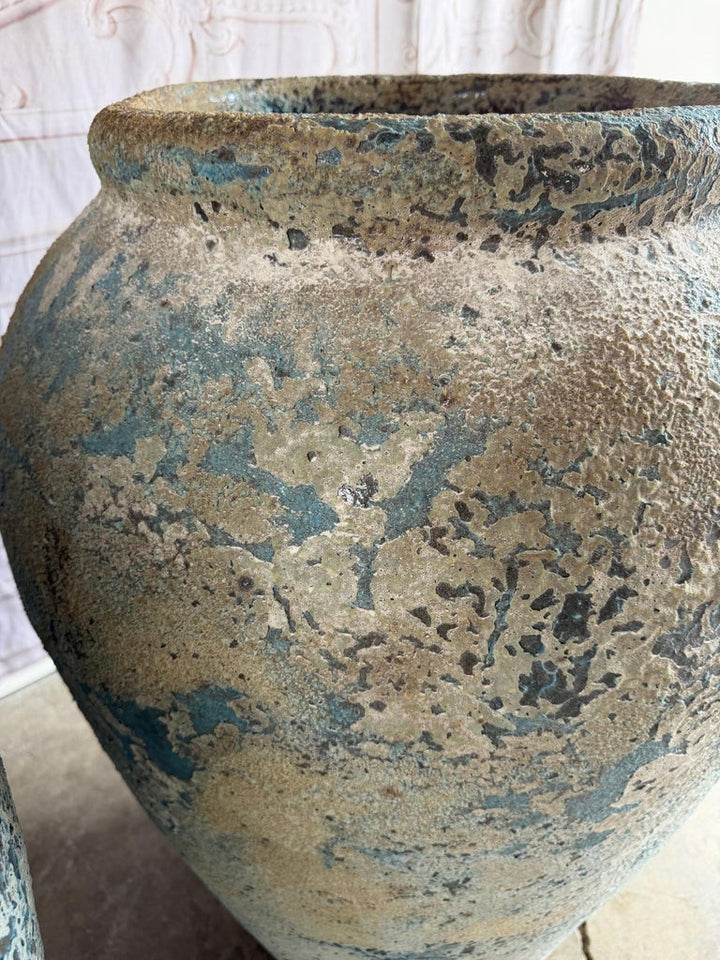 Terra cotta Blue Urns, Garden Elements, Elegant Design