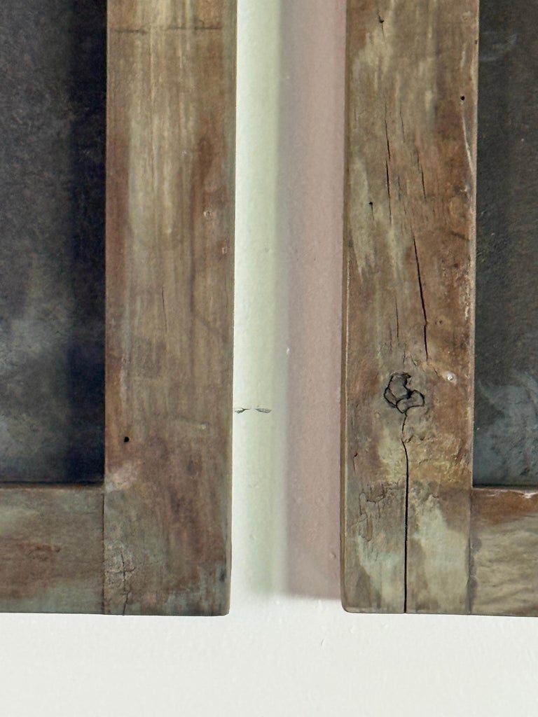 Pair of 19th Century Painted Folk Art Arched Mirrors with Heraldic Lion Crests