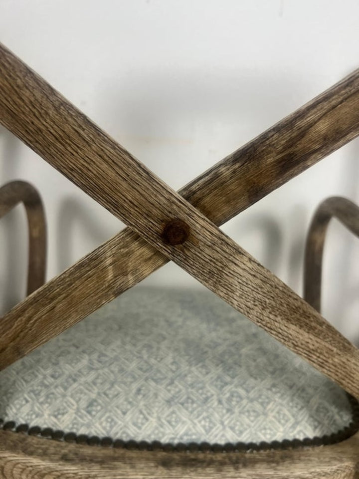 Set of Four Primitive Dining Chairs w/ Linen Seats