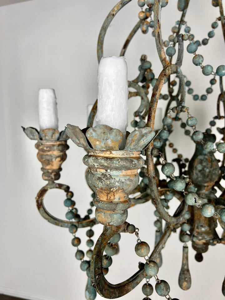 Italian Style Wood and Iron Chandelier with Wood Drops By MLA