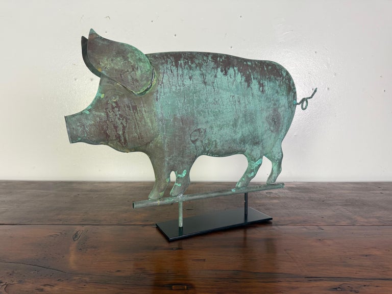 Antique Folk Art Pig Weathervane on Custom Mount