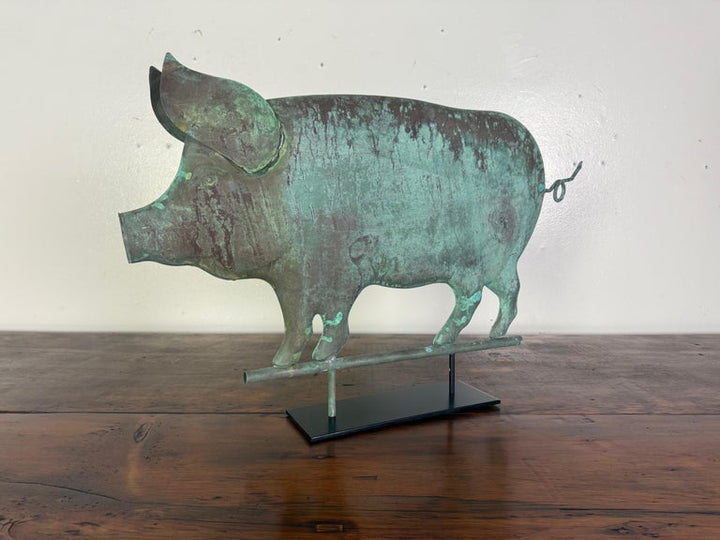 Antique Folk Art Pig Weathervane on Custom Mount