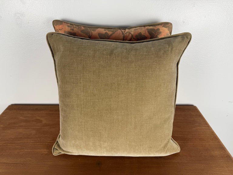 Pair of Authentic Fortuny “Vine & Grapes” Pattern Pillows in Coral and Gold