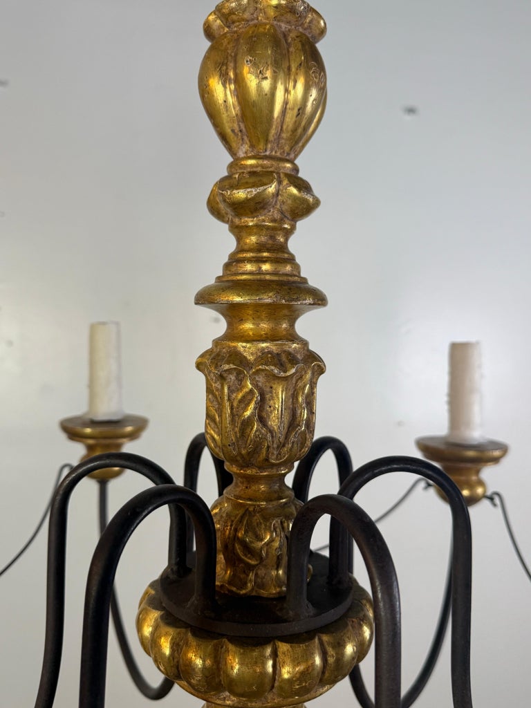 Paul Ferrante Gilt and Iron Six-Light Chandelier, 20th Century