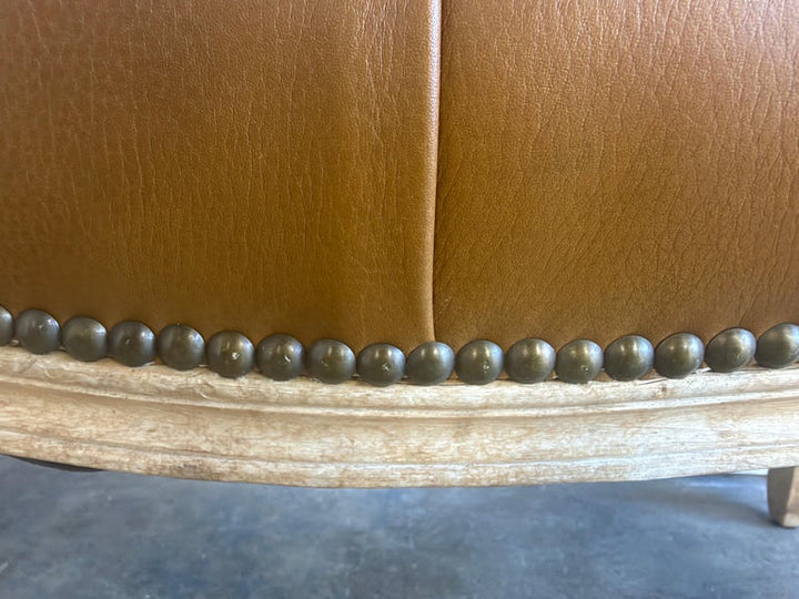 French Louis XV Style Tufted Bench - Caramel Leather
