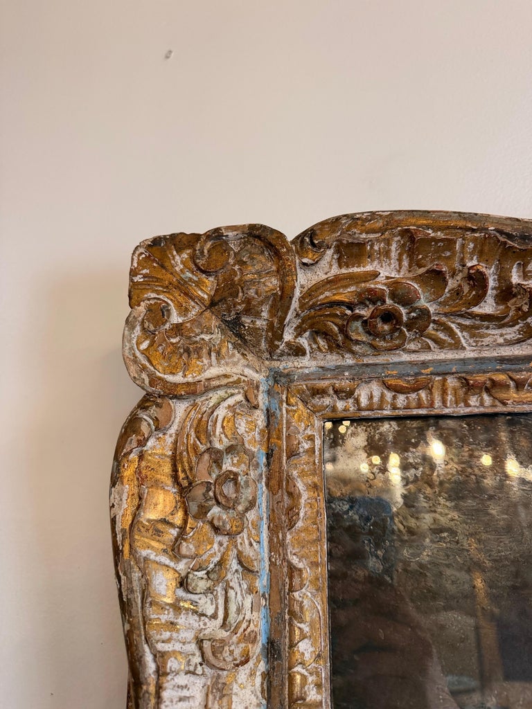 19th Century Spanish Baroque Carved Giltwood Mirror with Original Mercury Glass