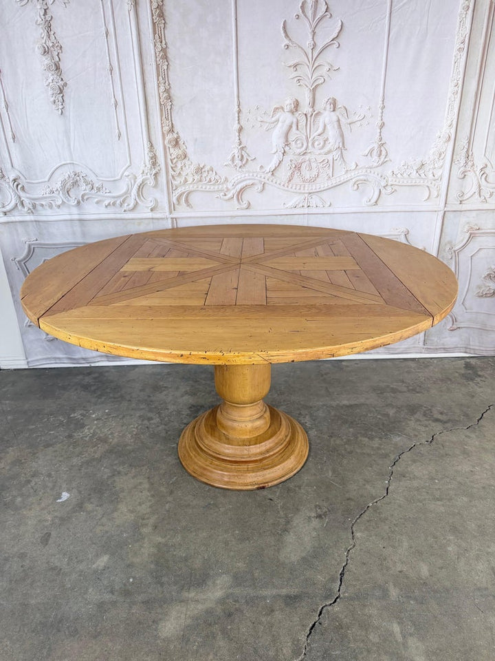 French Provincial Parquetry Drop-Leaf Pedestal Dining Table