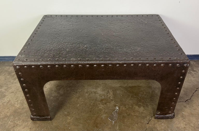 Industrial Riveted Iron Coffee Table from WWII-Era Military Tanks, 1940s
