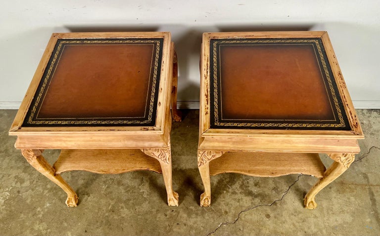 Pair of English Chippendale Style Leather Top Tables