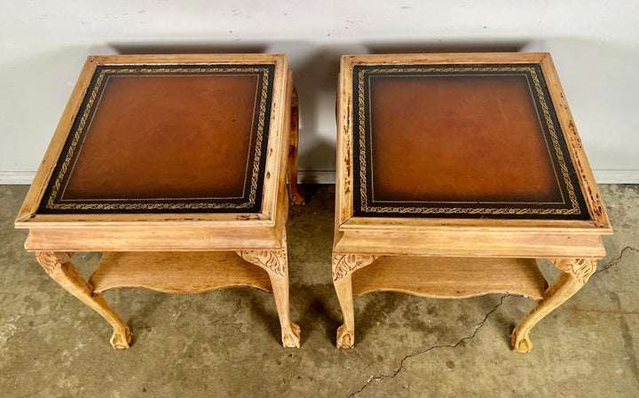 Pair of English Chippendale Style Leather Top Tables