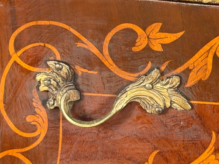 Pair of French Louis XV Style Bombe Nightstands - with Marble Tops