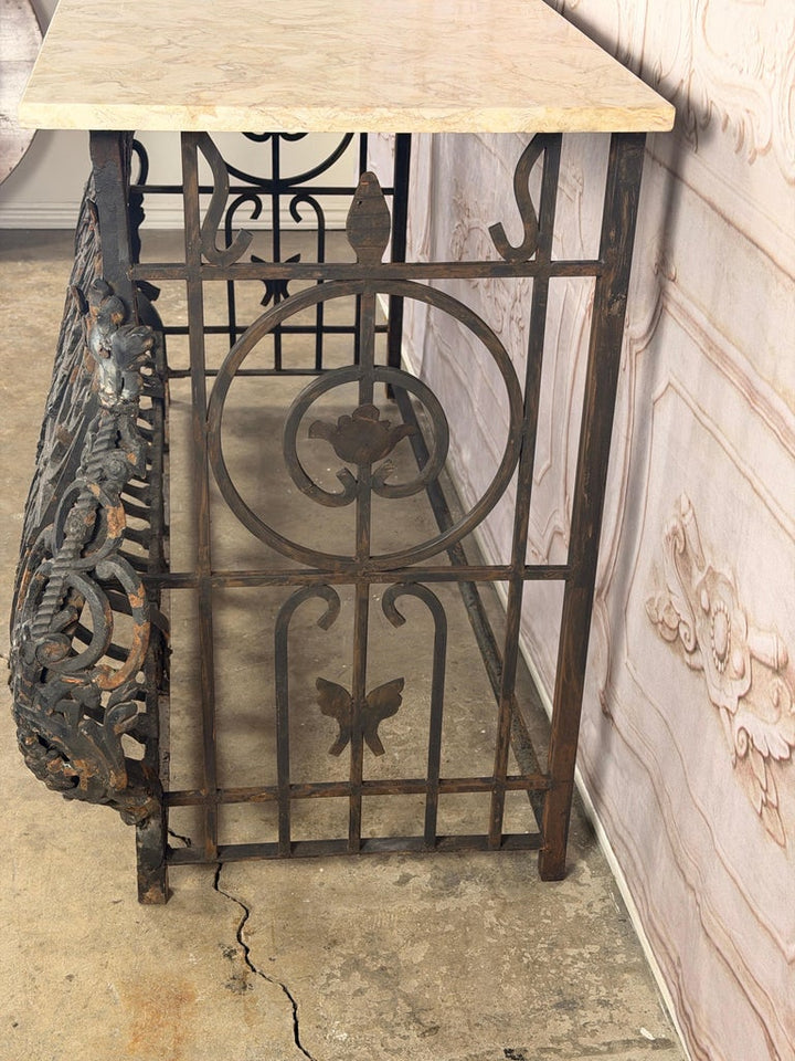 Antique French Console Table, Wrought Iron &amp; Marble, Circa 1880
