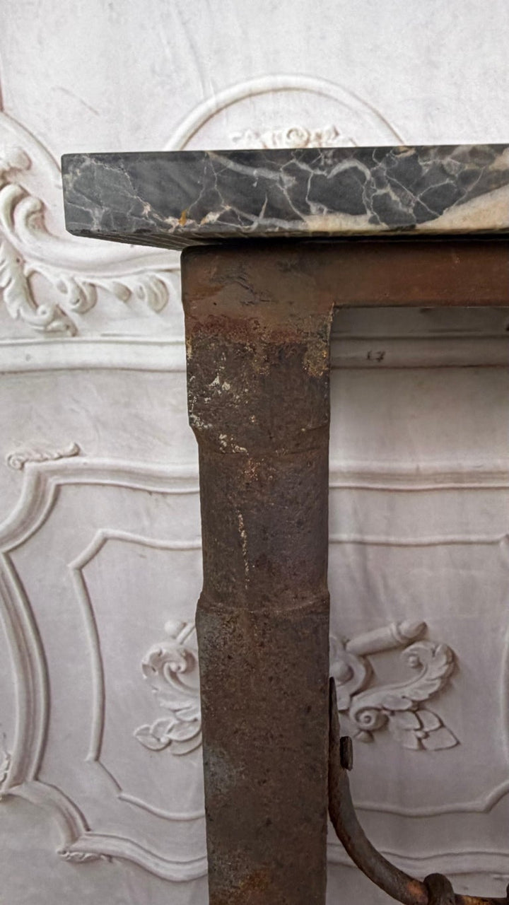 Pair of 19th Century Wrought Iron Consoles with Marble Tops