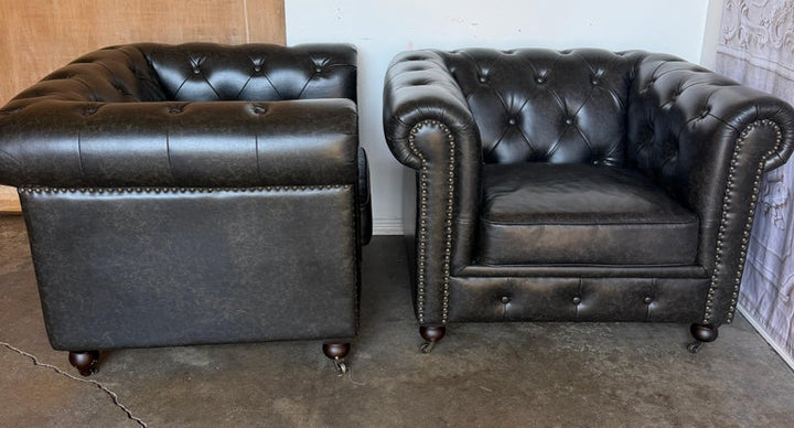 Pair of English CHesterfield Club Chairs- Tufted Armchairs