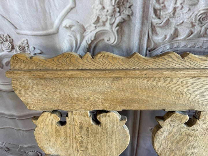 Rustic Hand-Carved Oak Benches, Pair, Folk Art / Spanish Colonial Style