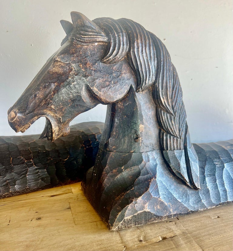 Pair of Primitive Hand Chiseled Horse Sculptures