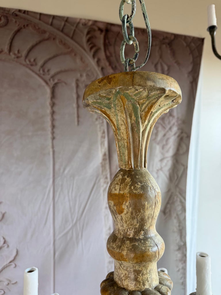 Monumental Italian Rococo Painted Wood & Wrought Iron 12-Light Chandelier