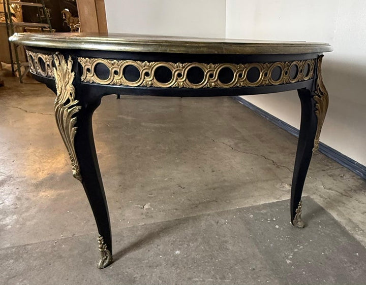 Grand French Louis XVI–Style Oval Dining Table with Gilt Pierced Apron