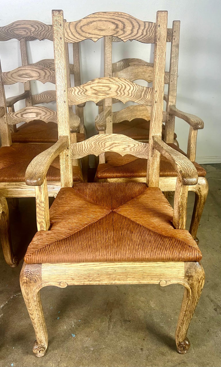 Set of Eight French Country Ladder Back Dining Chairs/ Rush Seats