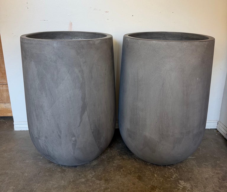 Pair of Monumental Tall Cylinder Planters - Dark Slate Gray pots