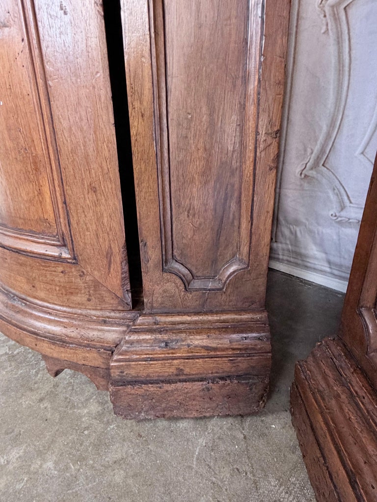 Pair of 18th Century Italian Walnut Corner Cabinets