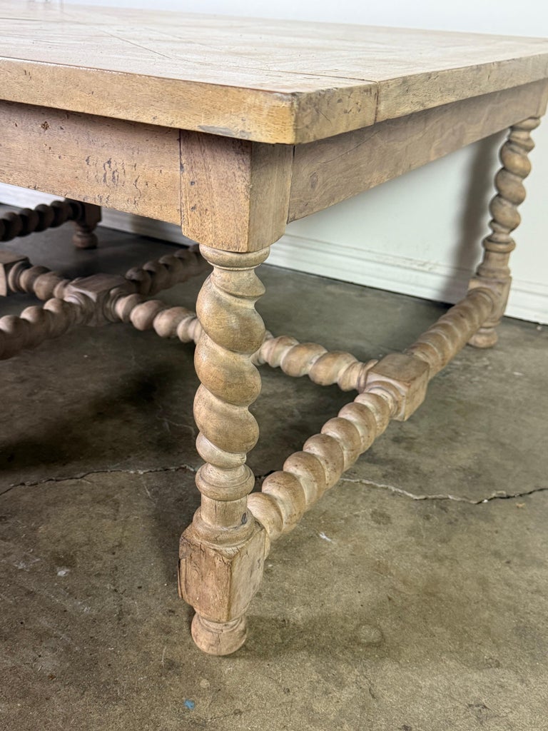 Large European Rustic Coffee Table with Parquetry Top and Barley-Twist Base