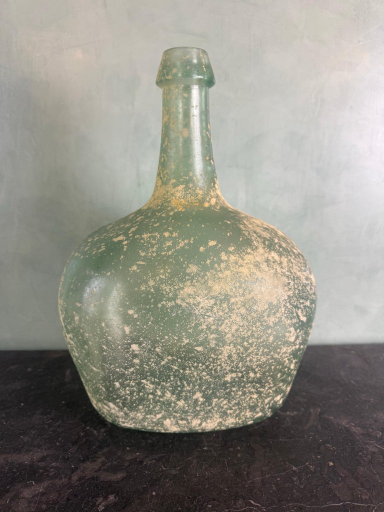 Spanish Hand-Blown Seafoam Glass Vessel with Weathered Patina Finish