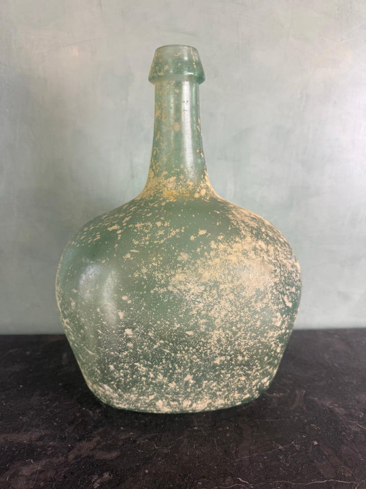 Spanish Hand-Blown Seafoam Glass Vessel with Weathered Patina Finish