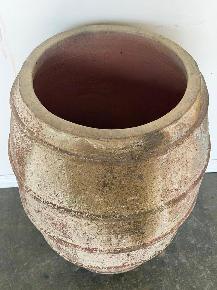 Monumental Ribbed Terracotta Planter with Heavily Distressed Patina