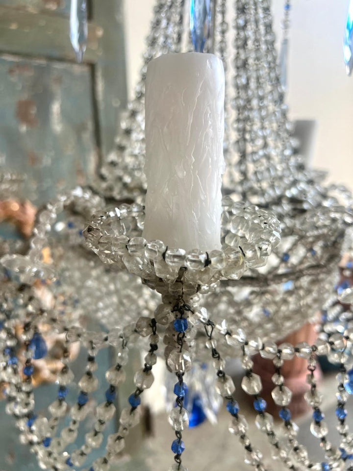 French Crystal Beaded Crystal Chandelier C. 1930's