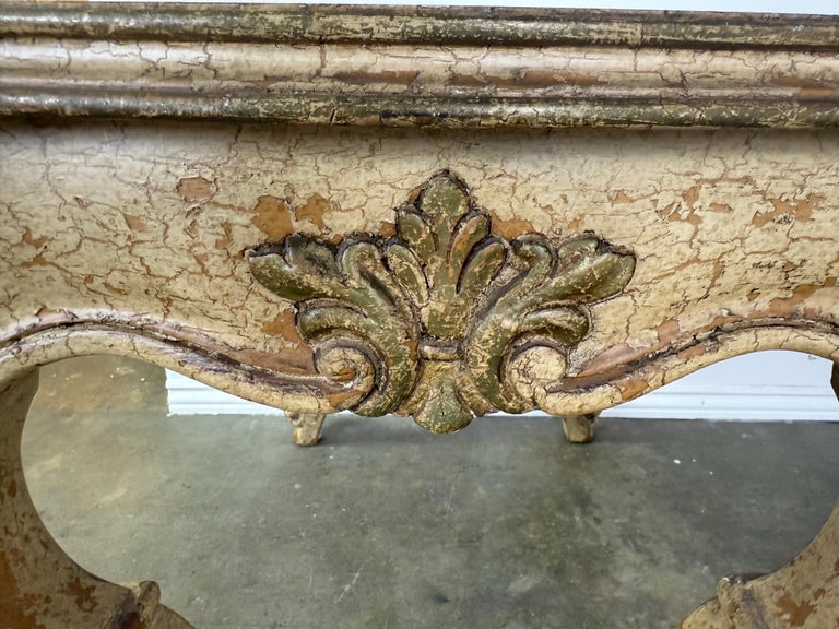 Antique Continental Giltwood Coffee Table with Original Foxed Mirror