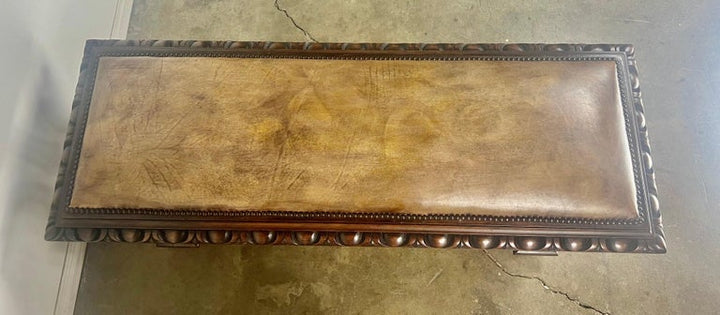 Leather Upholstered English Bench w/ Egg & Dart Detail