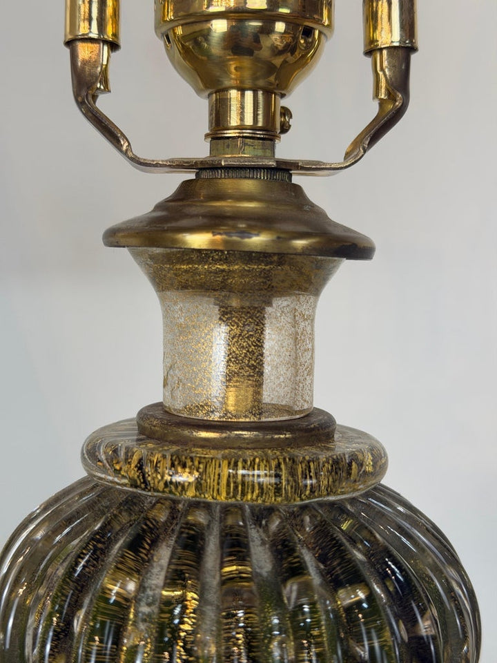 Pair of Vintage Murano Glass Table Lamps - Barovier &amp; Toso Style Olive Green