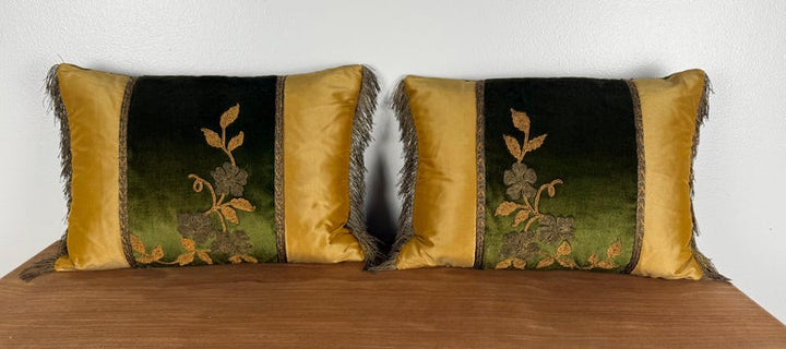 Pair of Custom Pillows with 19th-Century French Metallic Appliqués