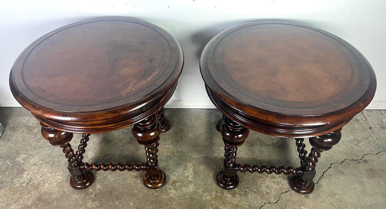 Pair of Leather Top Side Tables by John Richards