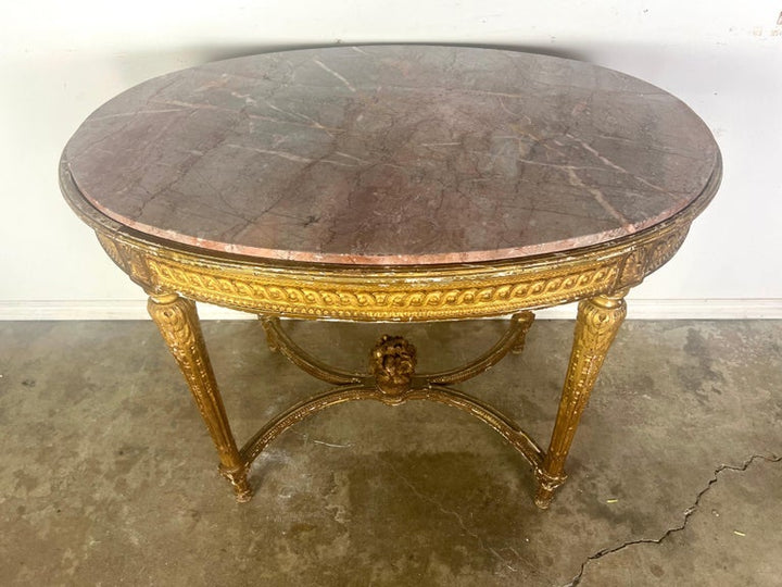 19th Century Louis XVI Style Gilt Wood Table w/ Marble Top