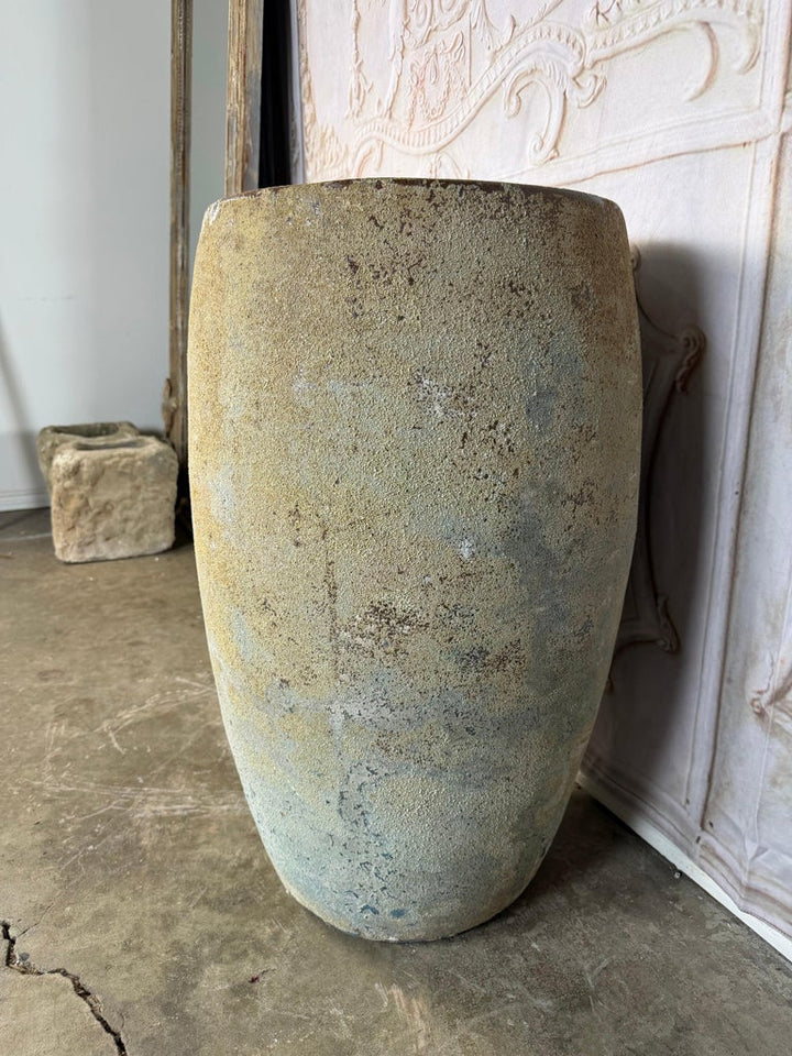 Large Antique Terracotta Vessel with Weathered Ochre and Blue Patina