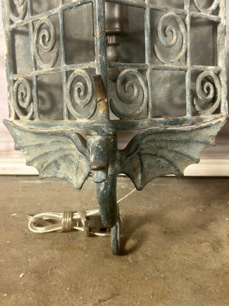 Pair of Gothic Revival Metal Iron Dragon Sconces