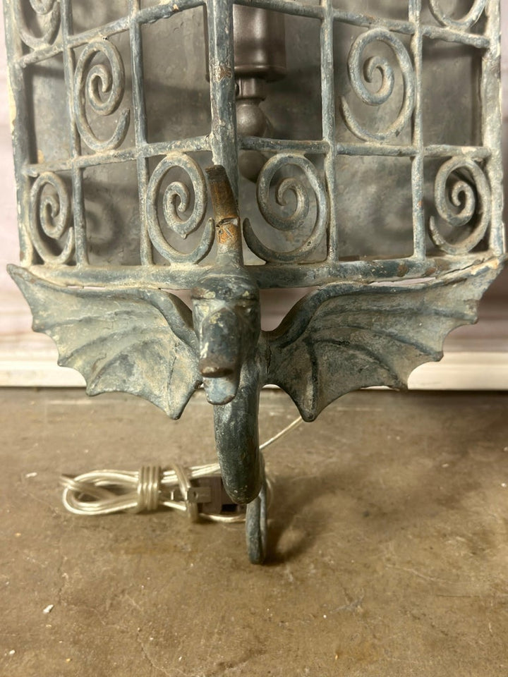 Pair of Gothic Revival Metal Iron Dragon Sconces