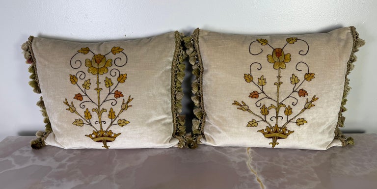 Pair of Pillows with 19th Century Hand-Applied Appliqués