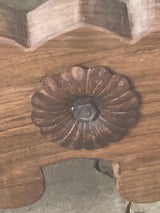 Handcrafted Solid Wood Trestle Dining Table with Wrought Iron Stretcher