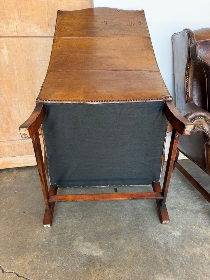 Pair of English Georgian Style Wingback Armchairs - Distressed Brown leather