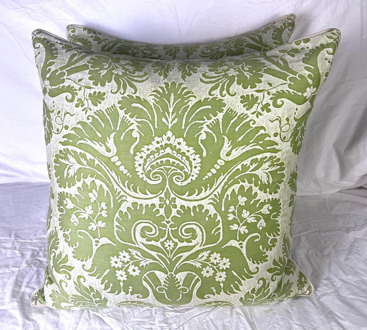 Fortuny Textile DeMedici Patterned Lime Green & Beige Pillows