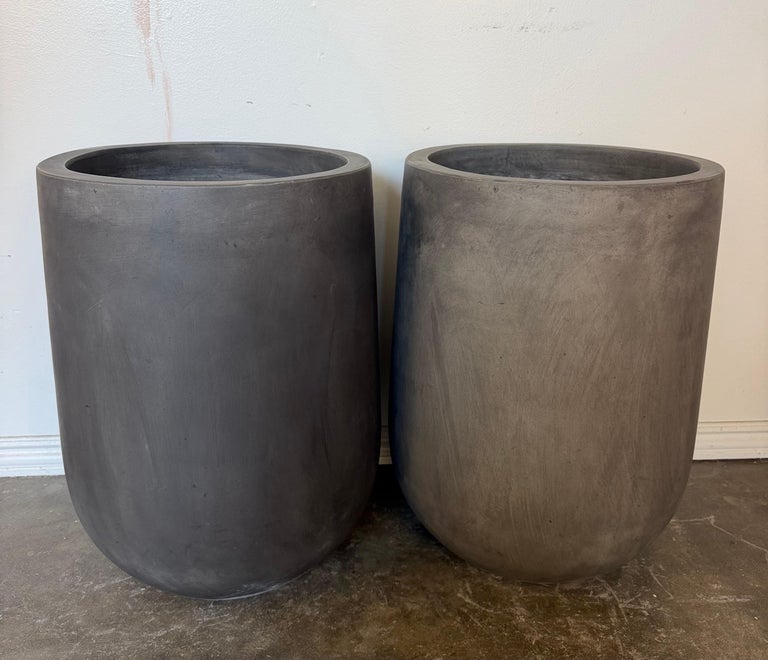 Pair of Monumental Cylinder Planters - Brutalist Bullet Form - Dark Slate