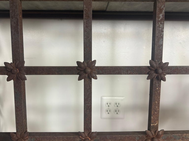 Monumental Hand-Wrought Iron Console with Stone Medallion and Classical Garlands