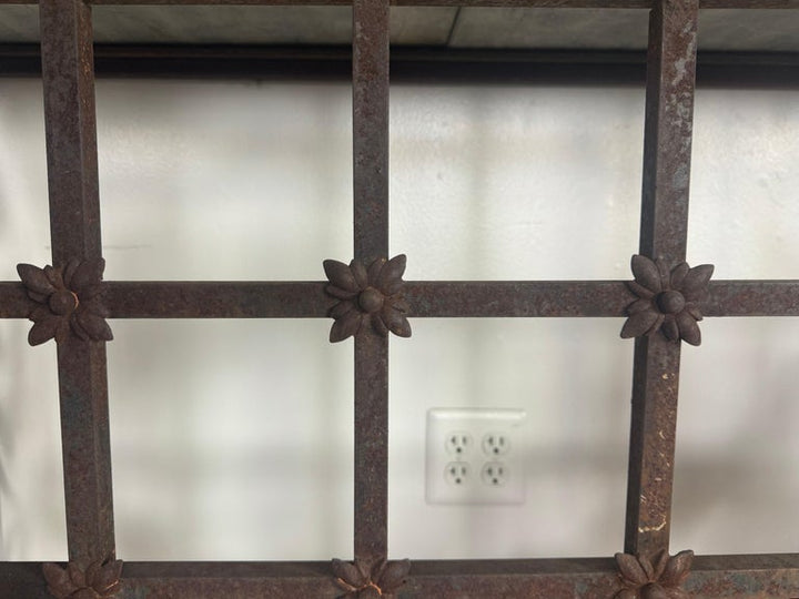 Monumental Hand-Wrought Iron Console with Stone Medallion and Classical Garlands