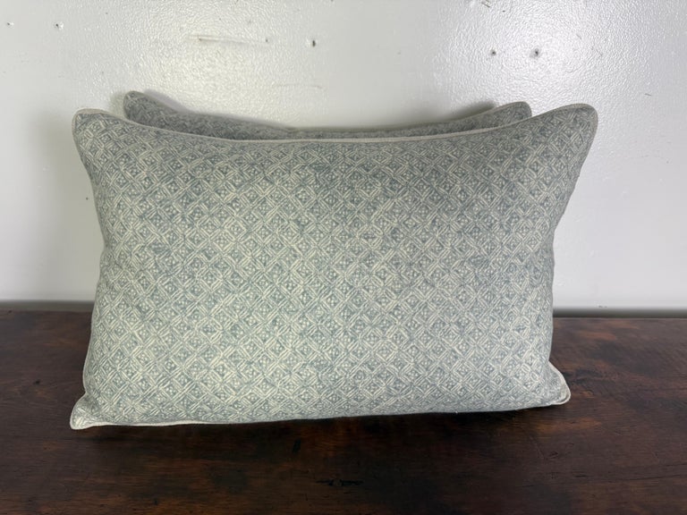 Pair of Contemporary Printed Linen Pillows with Belgian Linen Backs